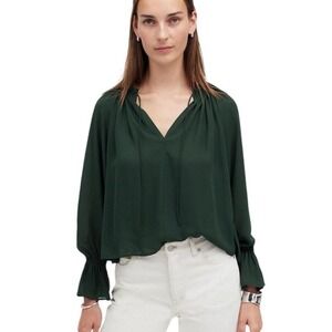 Madewell‎ long sleeve tie neck top green NWT